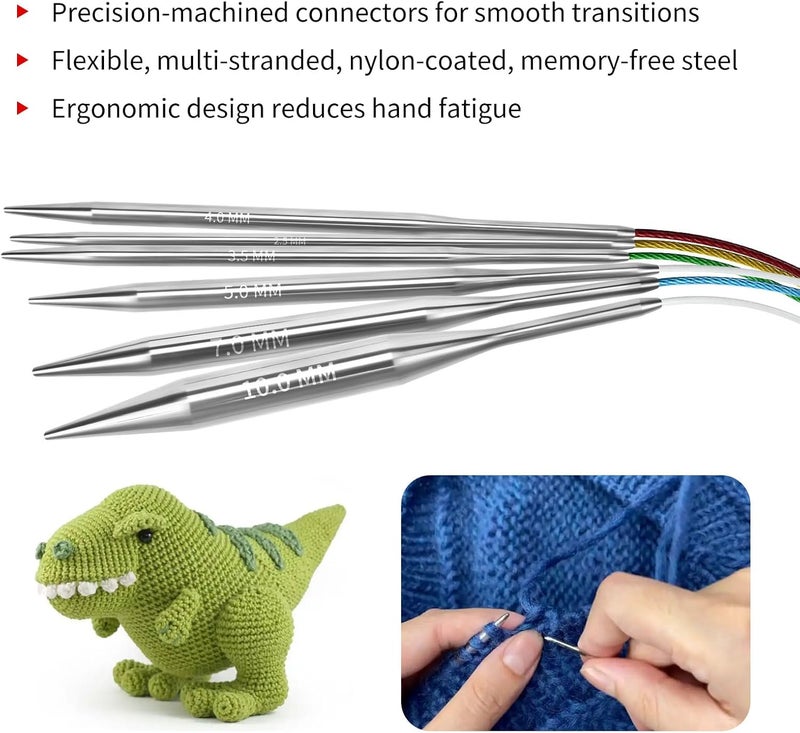 Soosui 2.5mm Circular Knitting Needles - 16-inch/40cm US1.5 Ergonomic Stainless Steel Set with Tangle-Free Cable and Smooth Joints, Ideal for Hats, Socks, and Sleeves - Image 3